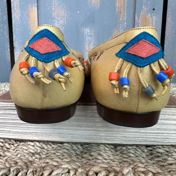 Susan Bennis Warren Edwards Vintage Handmade Leather Beaded Loafers Sz 8 NWOB - Picture 5 of 16